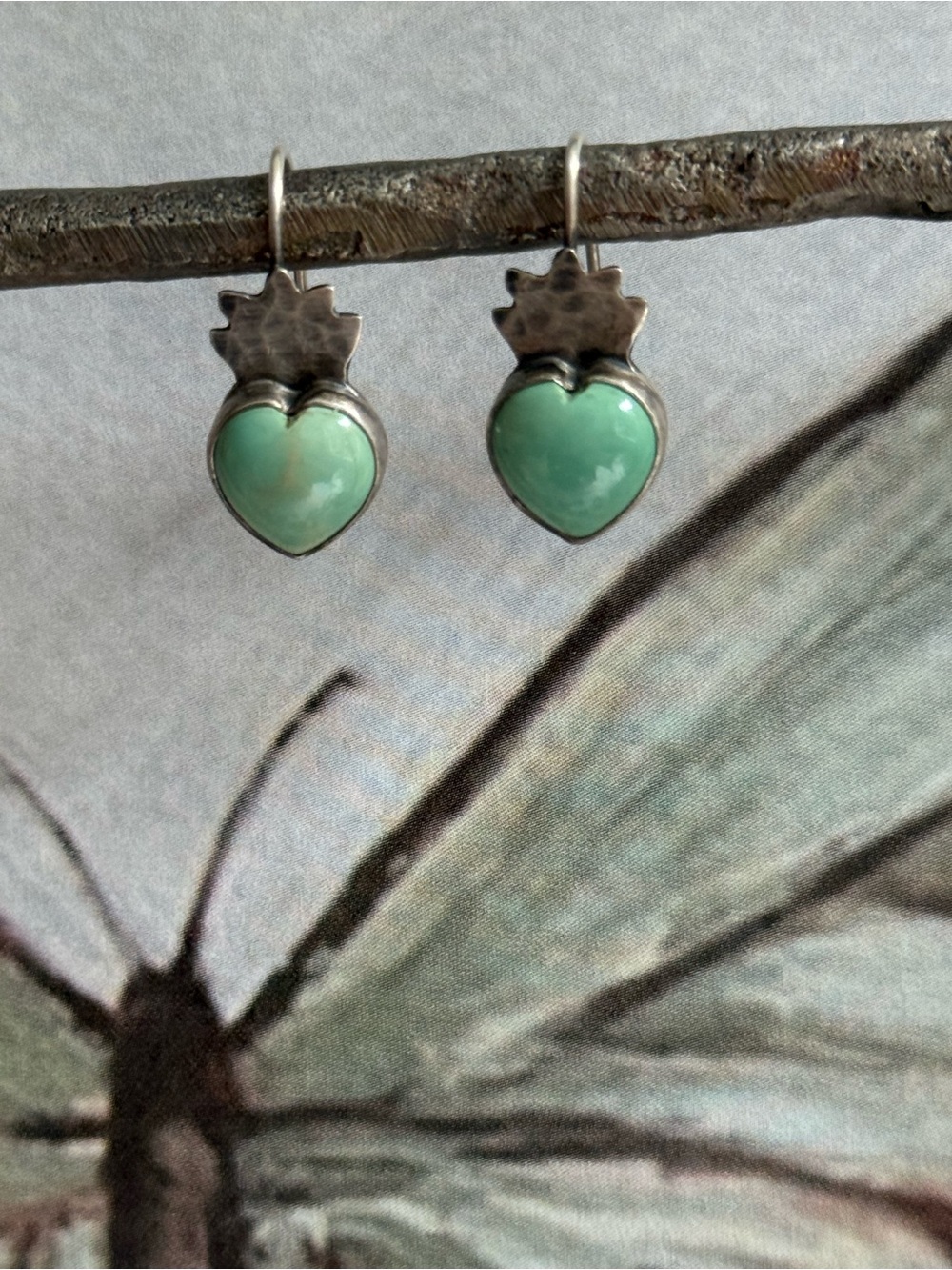Artisan made Sterling Silver and turquoise heart earrings